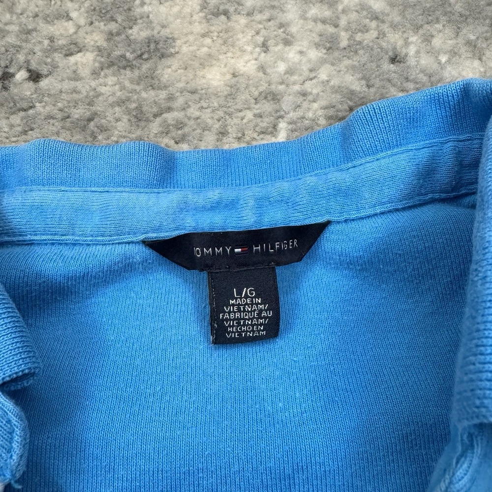 Tommy Hilfiger Womens L Blue Polo Shirt V-Neck Mini Flag Logo Short Sleeve - Picture 4 of 7
